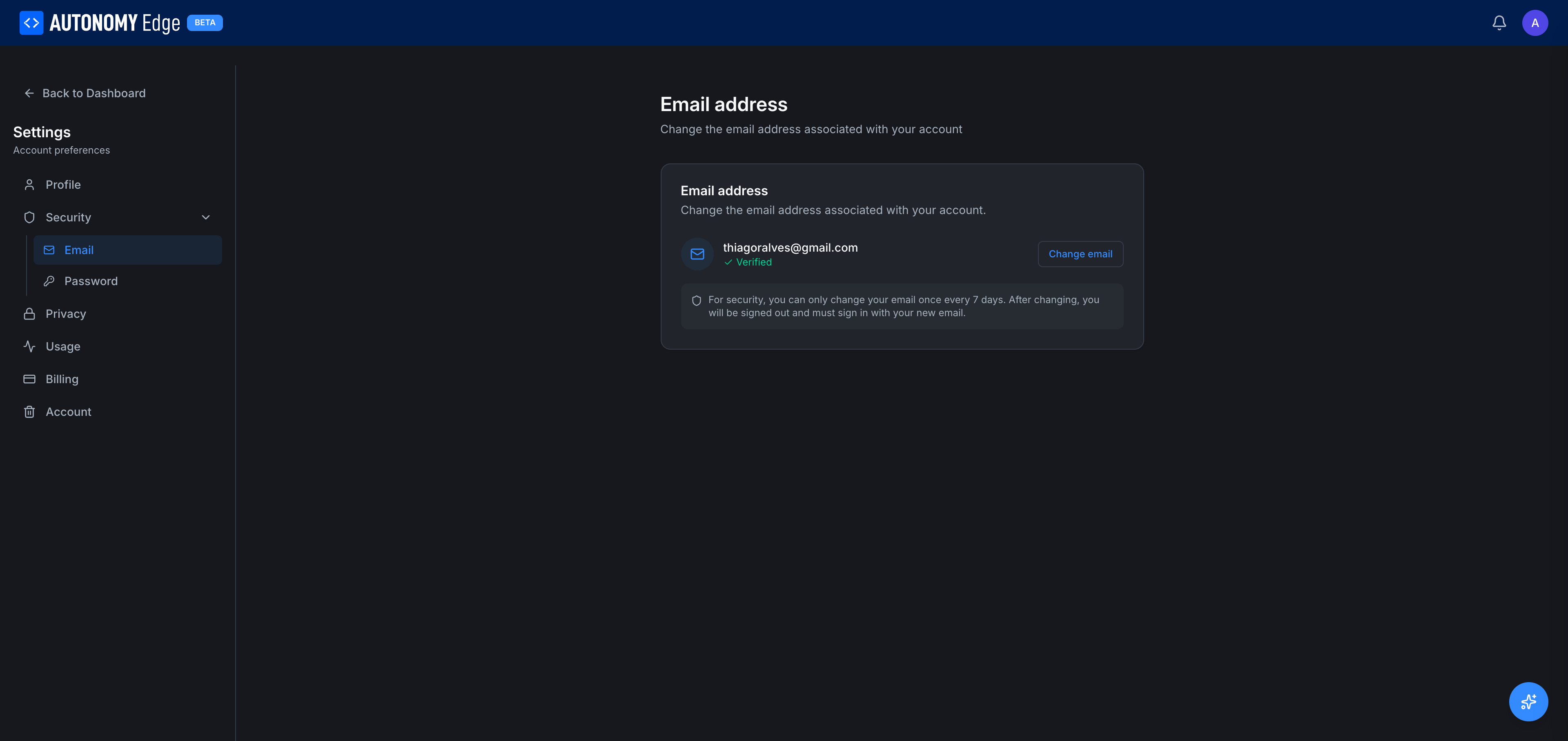 Settings → Security → Email