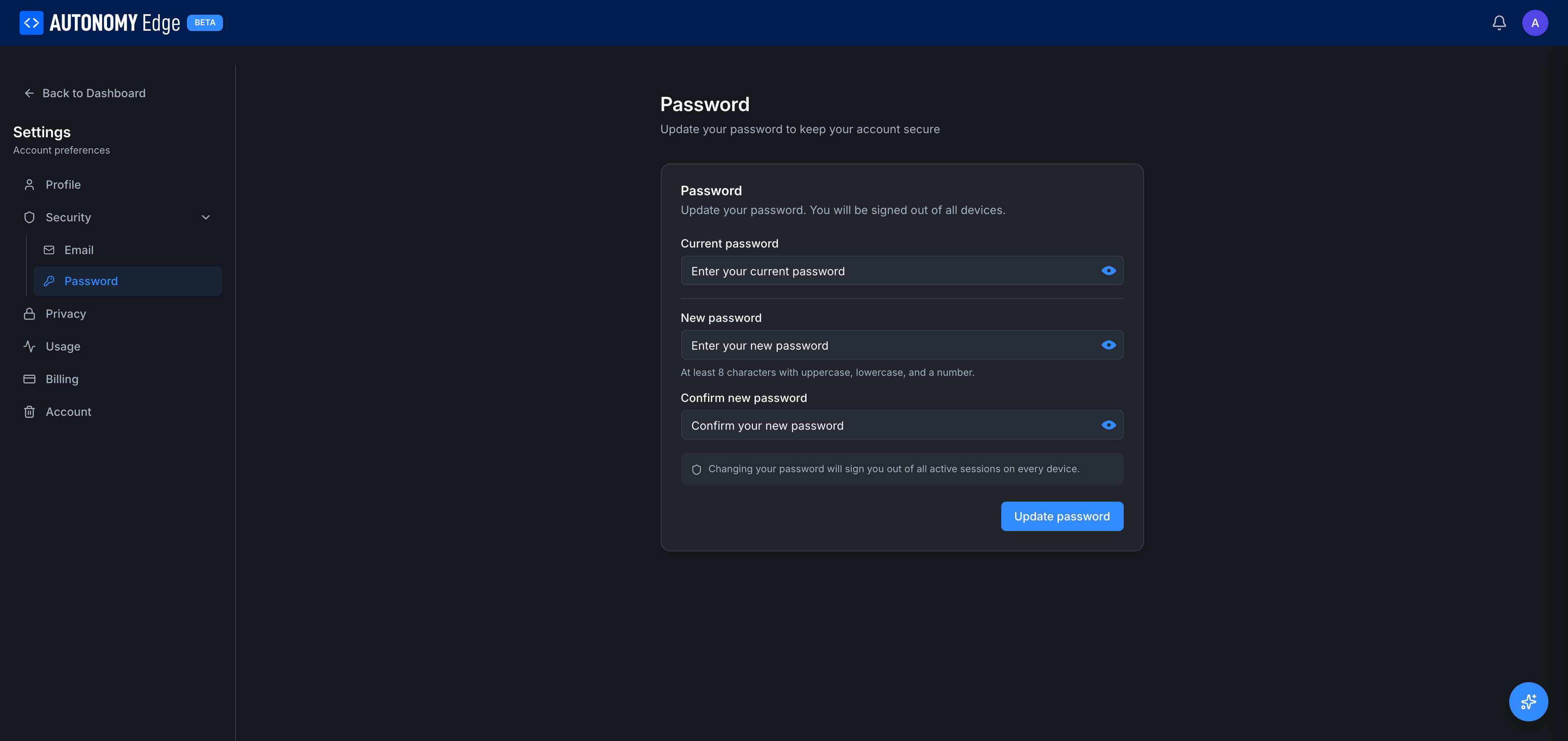 Settings → Security → Password