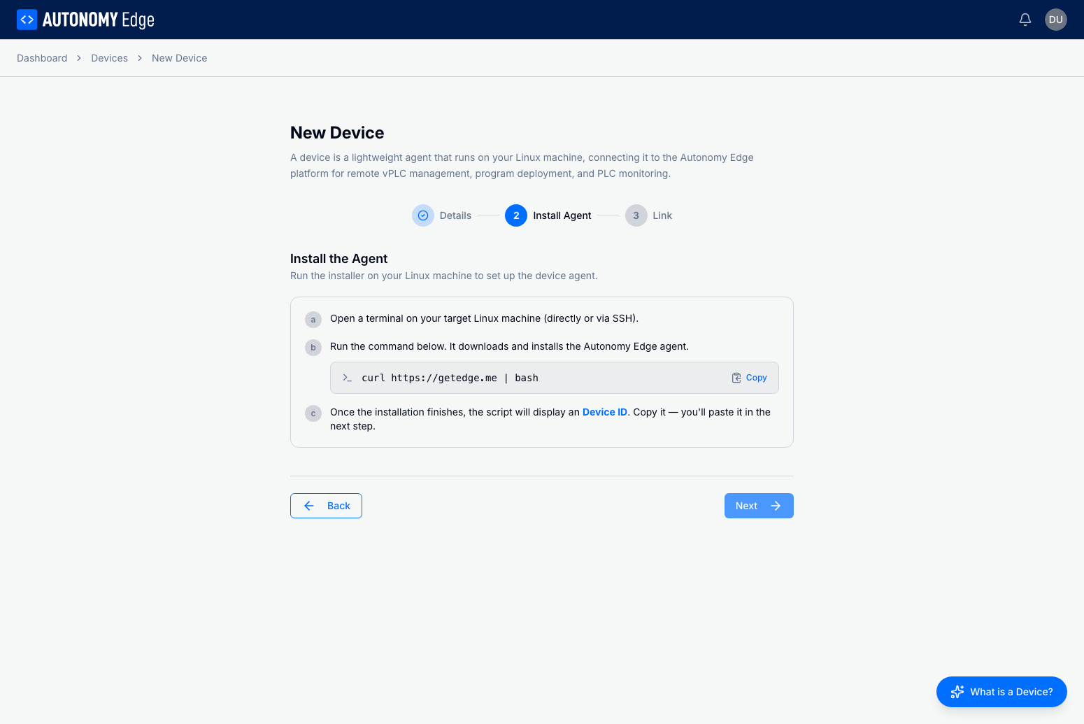 New Device wizard - Install step