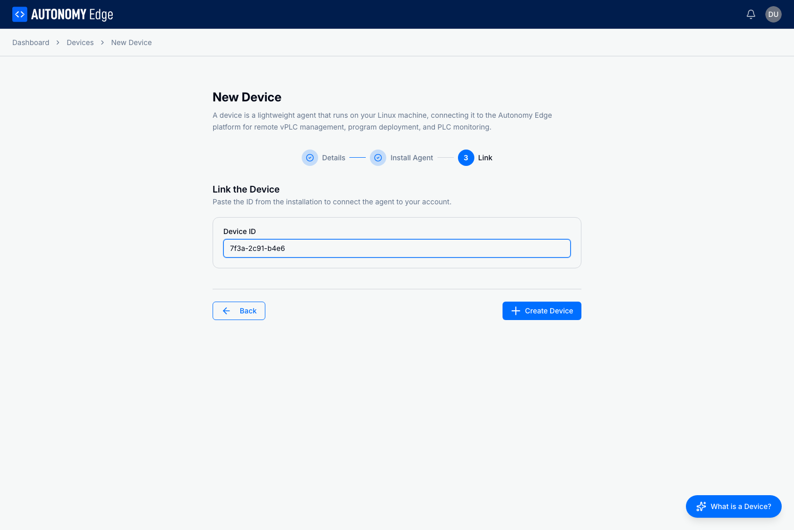 New Device wizard - Link step