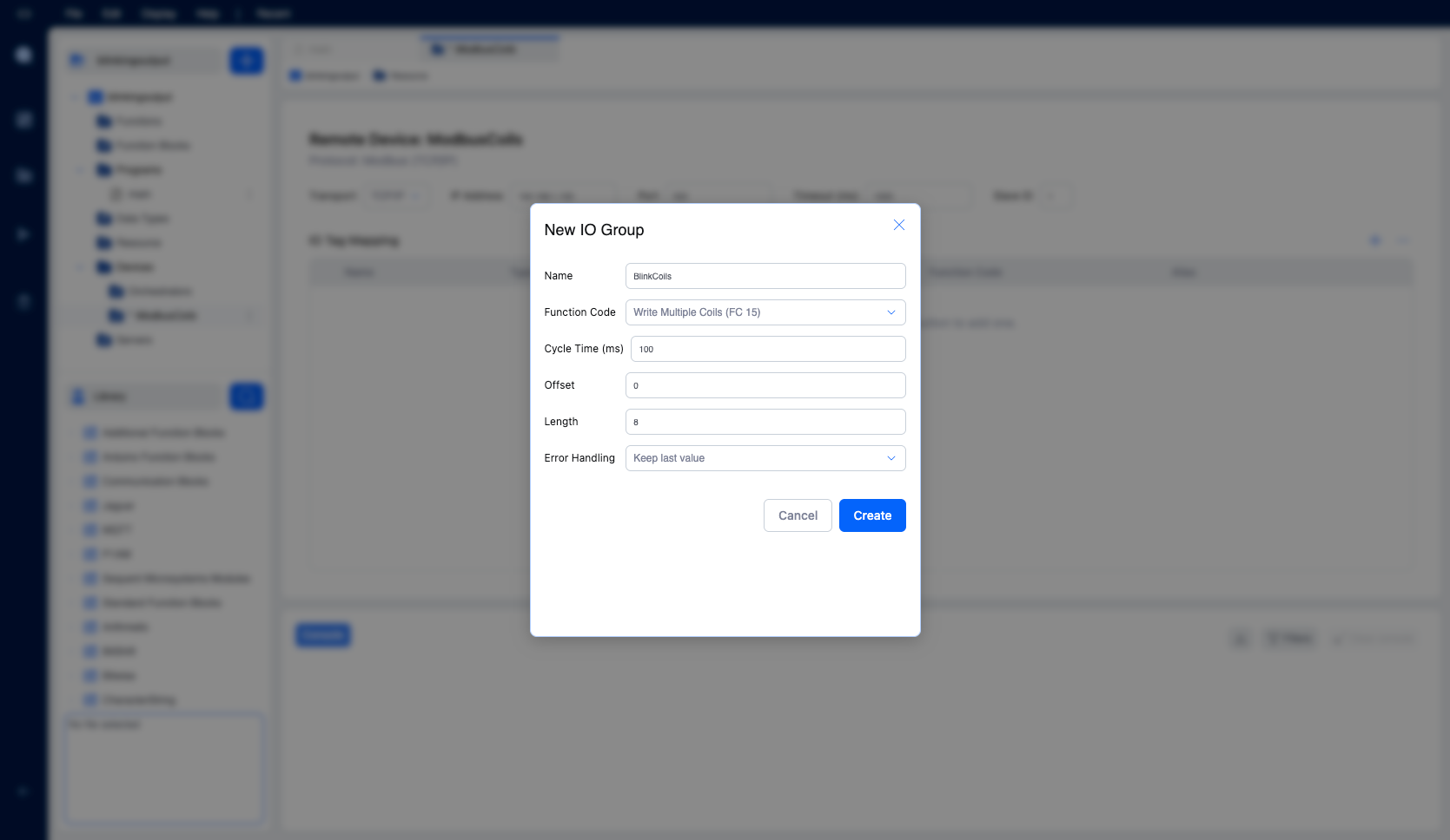New IO Group dialog