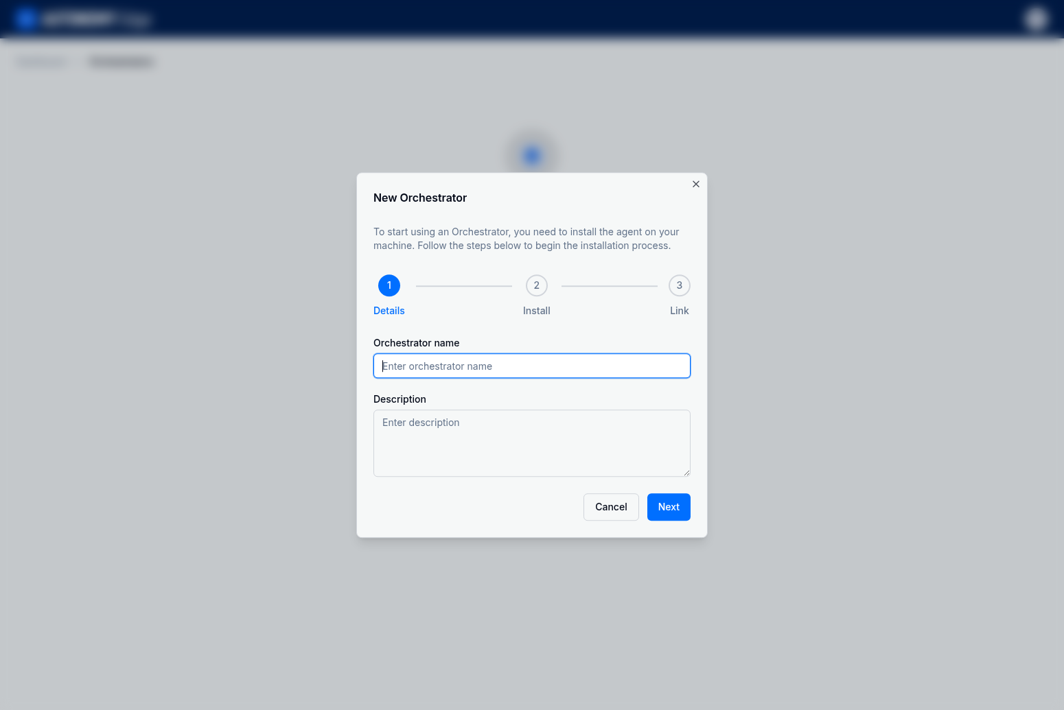 New Orchestrator wizard - Details step