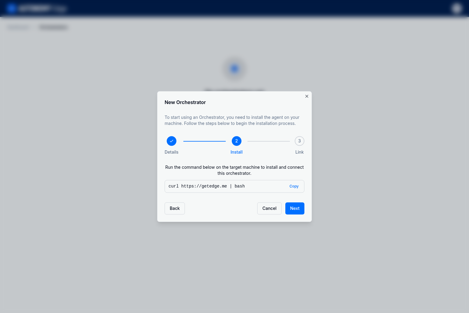 New Orchestrator wizard - Install step
