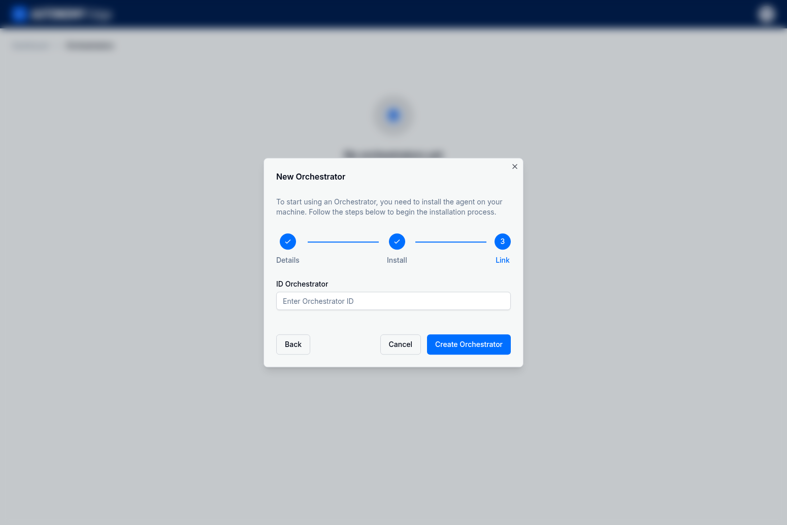 New Orchestrator wizard - Link step