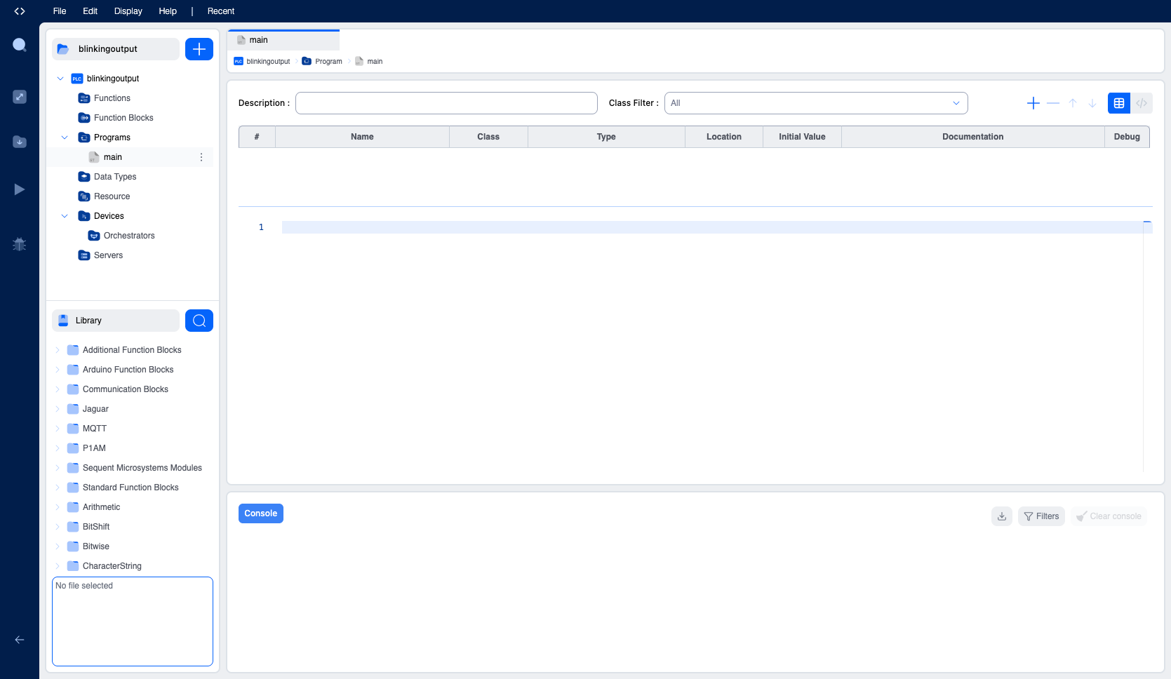OpenPLC Editor IDE with new project