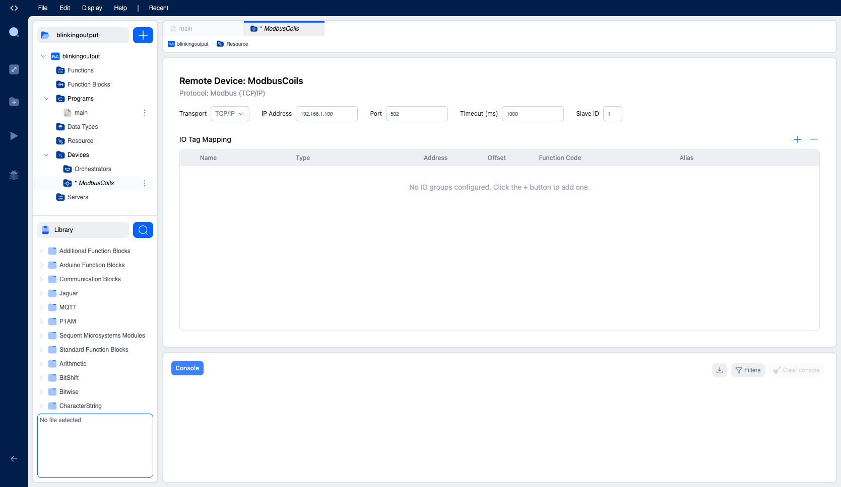 Remote Device configuration panel