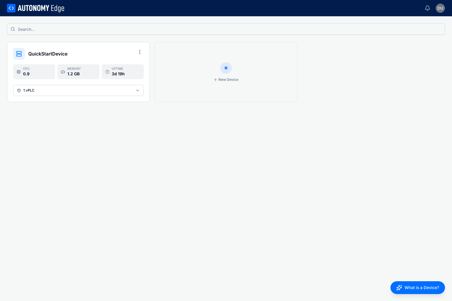 Devices list showing connected Device