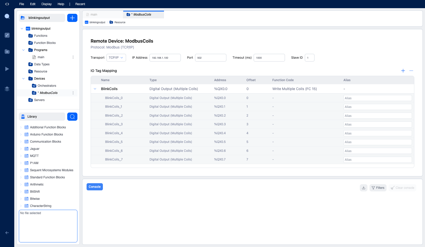 IO Group expanded showing coil mappings