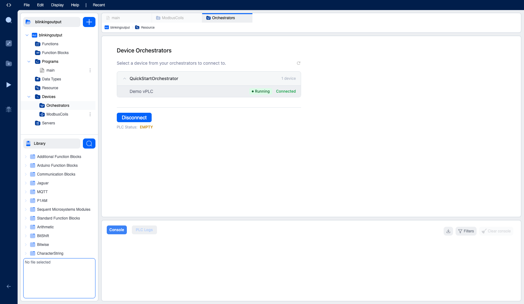 vPLC showing Connected status
