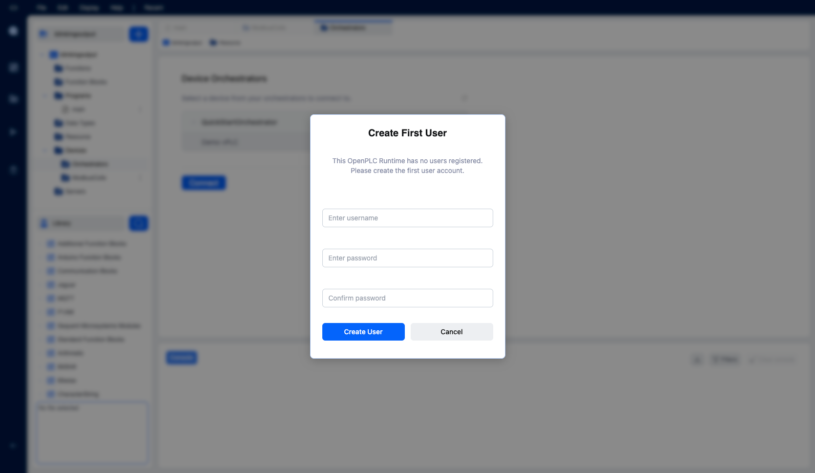 Create First User dialog