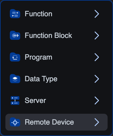 Remote Device creation dialog with Protocol dropdown open showing Modbus (highlighted), EtherNet/IP (greyed out), EtherCAT, and PROFINET (greyed out)