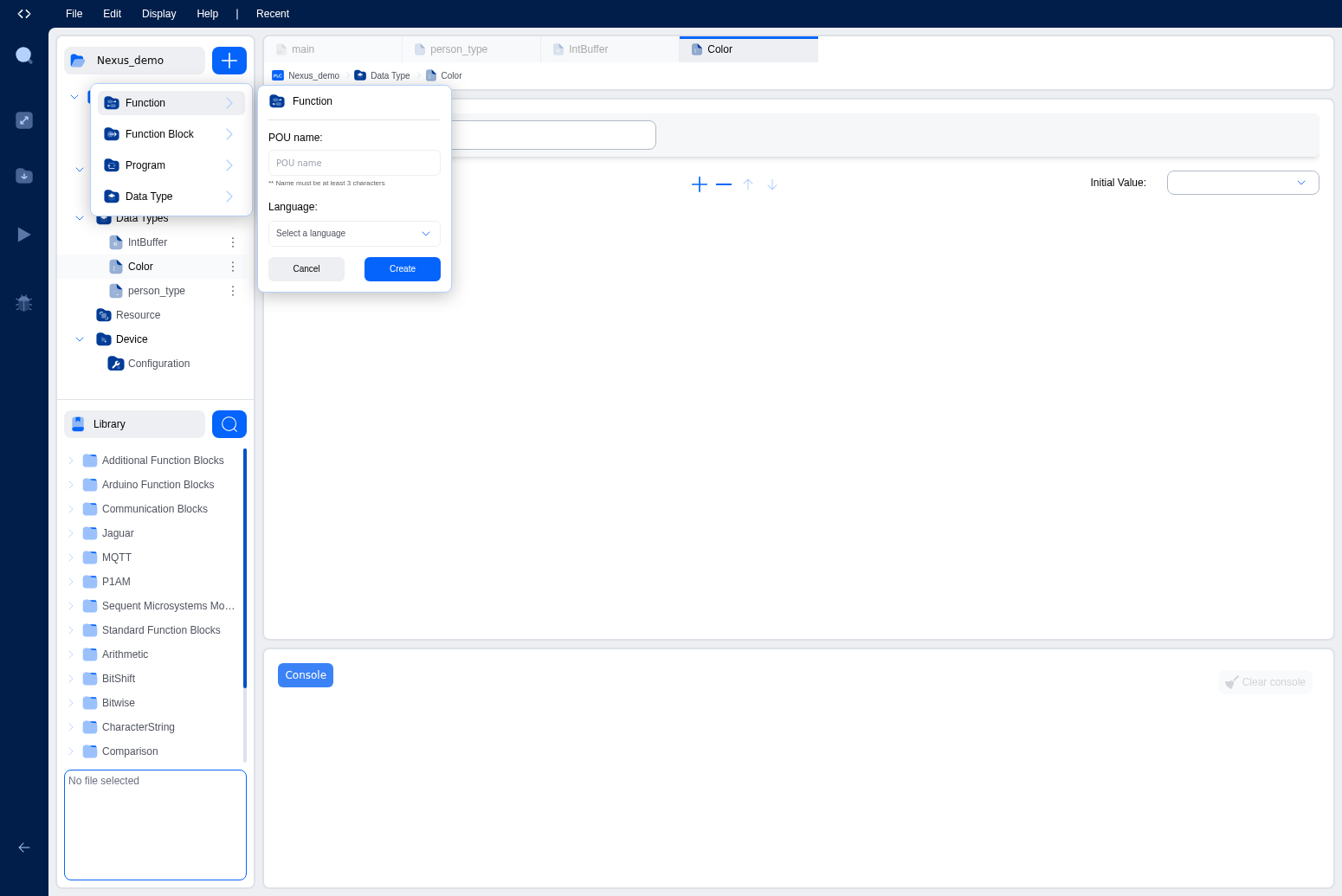 POU creation form with name input and language dropdown