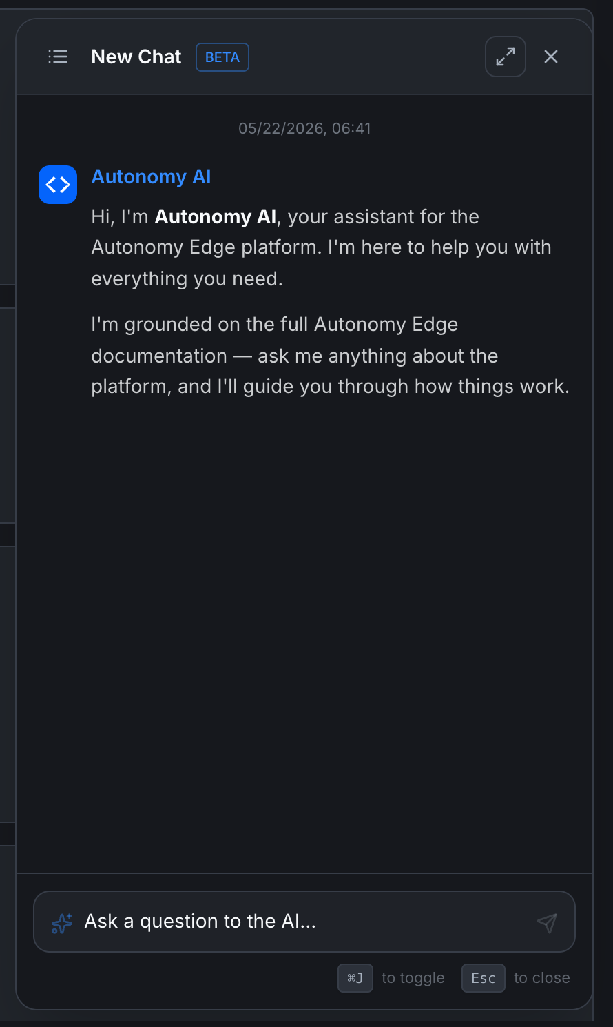 The AI chat panel open over the Changelog page