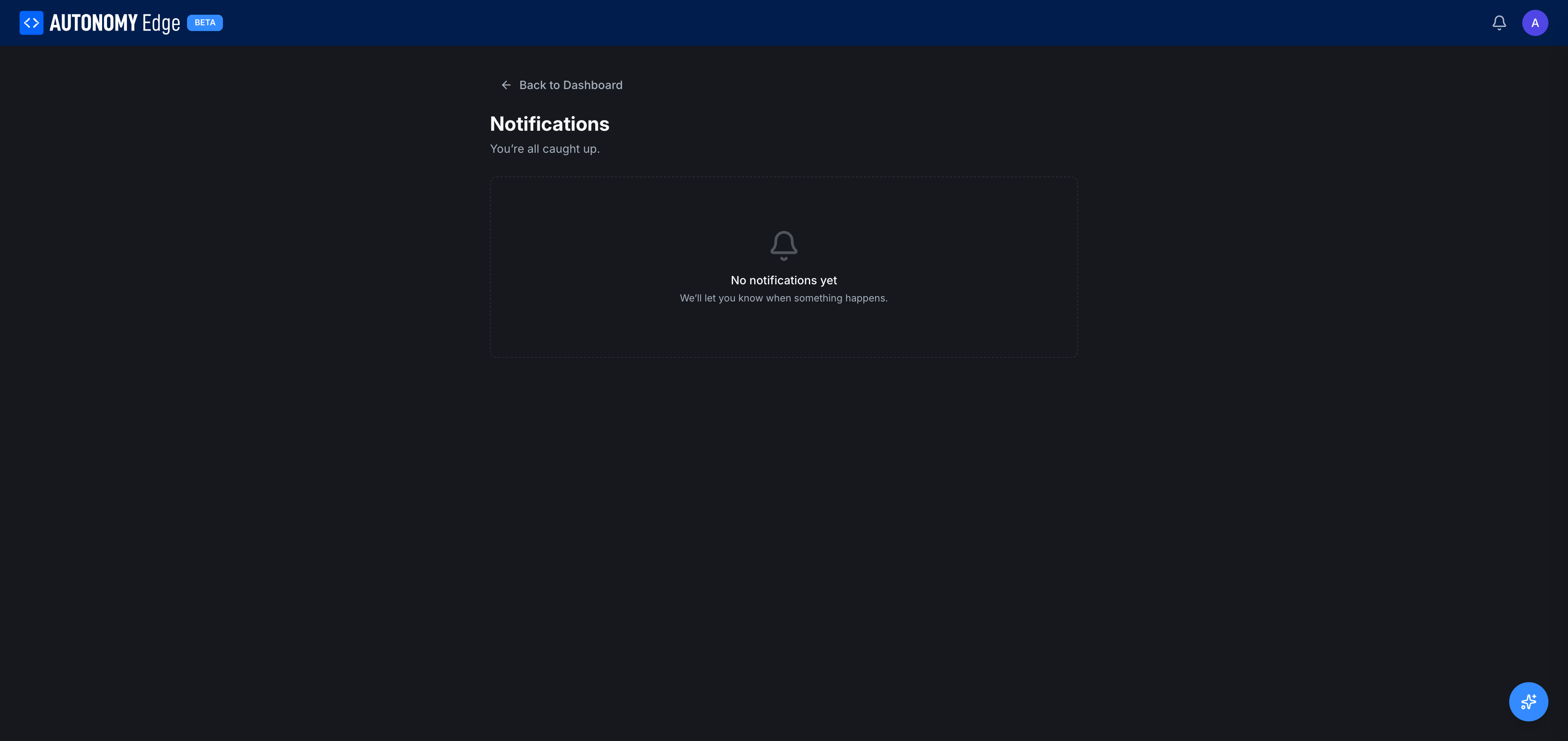 Notifications page, empty state