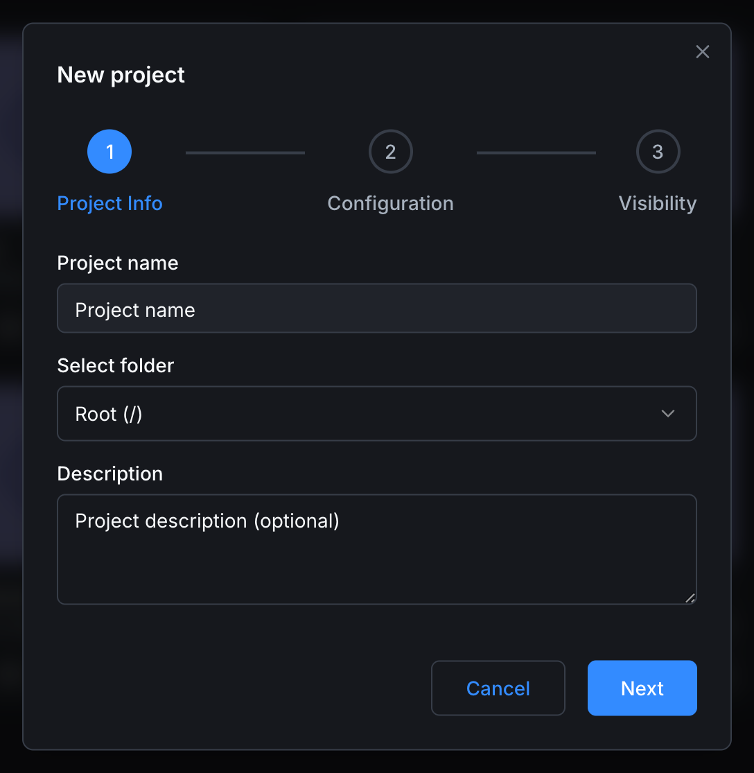 Step 1: name, folder, description