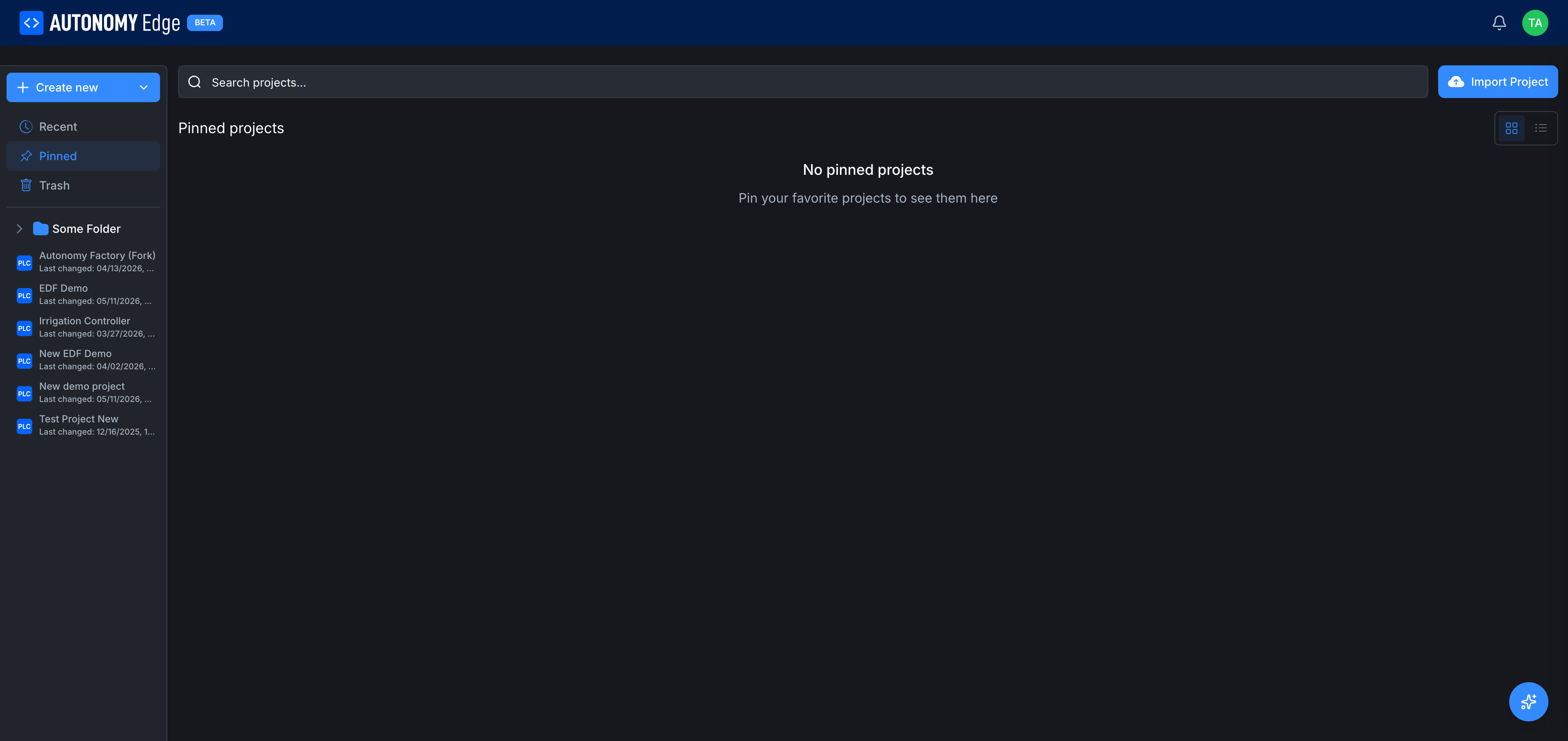 Pinned projects view, empty state